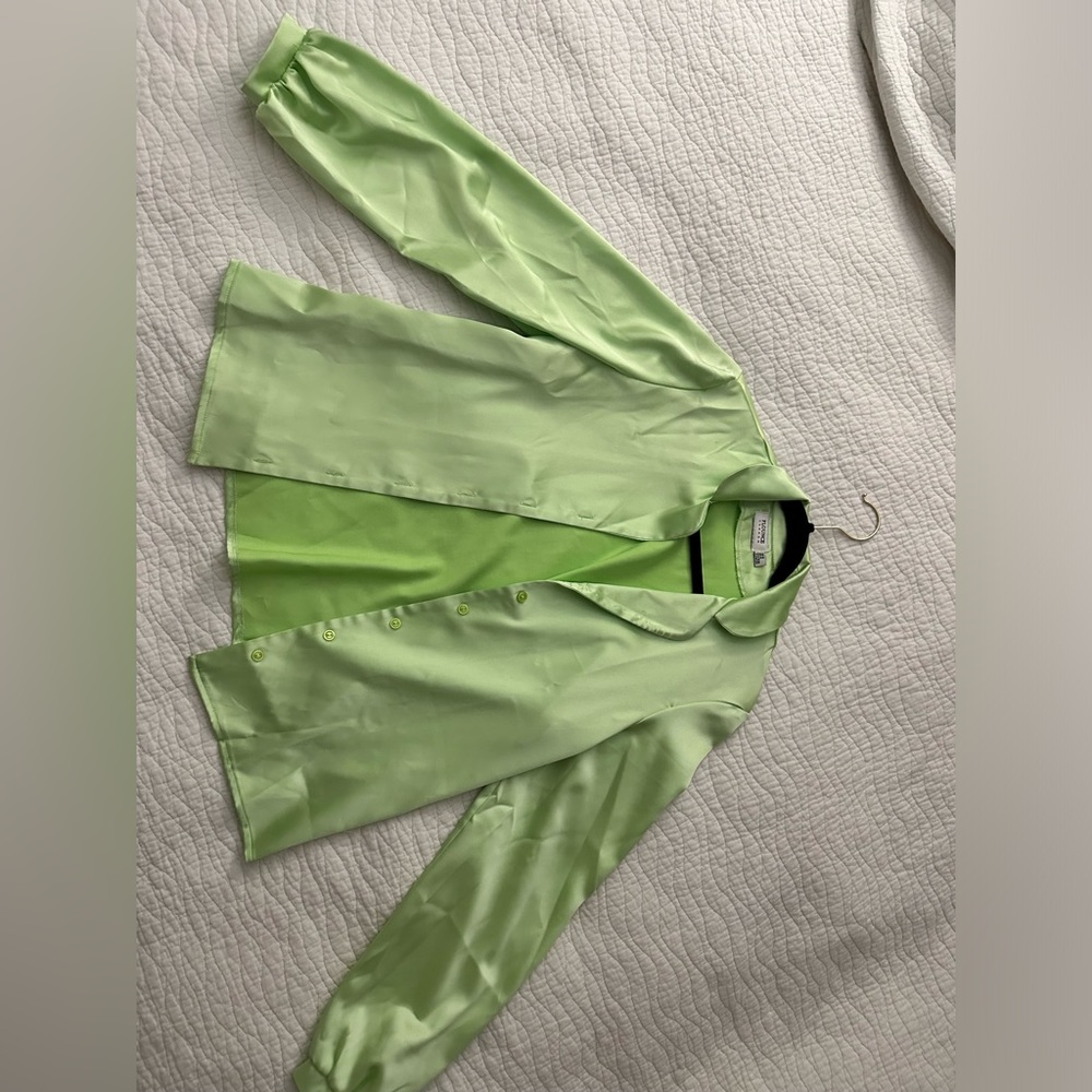 Flounce london satin lime green button down